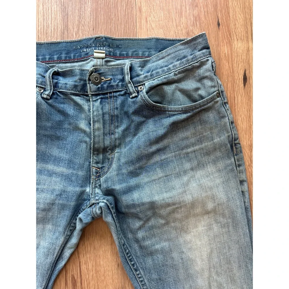 Banana Republic Vintage Straight Jeans Men's‎ 31x34 Blue Distressed 100% Cotton